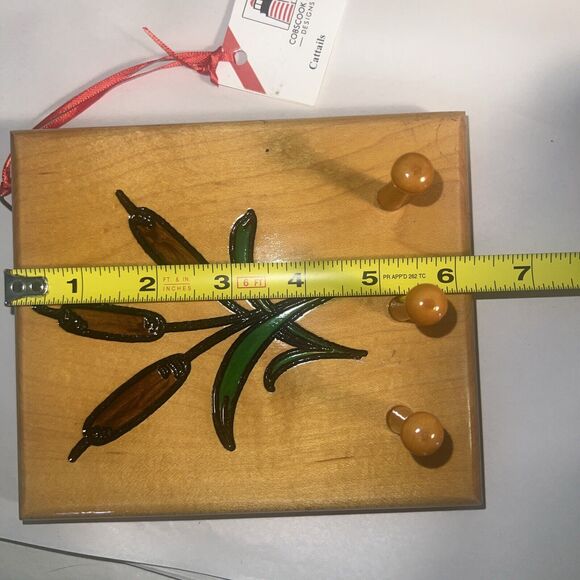 Wood Key Holder Cattails Entryway Wooden Pegs - Picture 8 of 10
